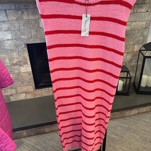 Pink and Red Striped Midi Dress